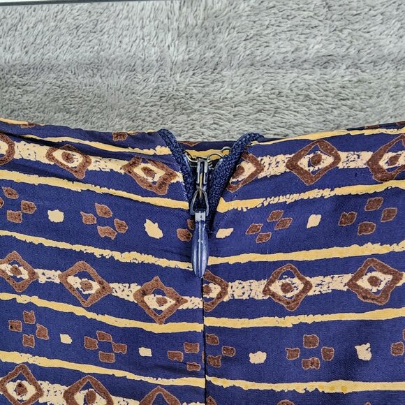 Womens Chaus Vintage Maxi 100% Silk Skirt Brown & Blue Geometric Print Size 14 - Picture 6 of 9